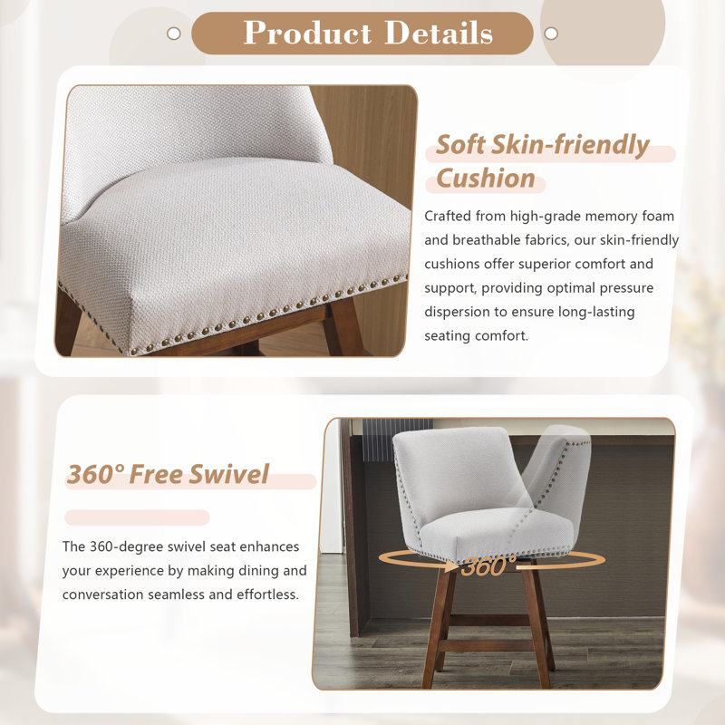 Fabric Swivel Counter Height Bar Stools(Set of 6), Beige