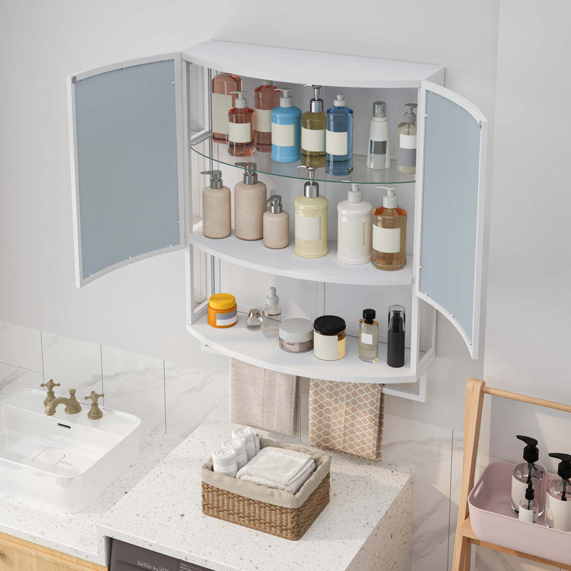 23.62"Modern Arched Glass Double-Door Bathroom Cabinet, White