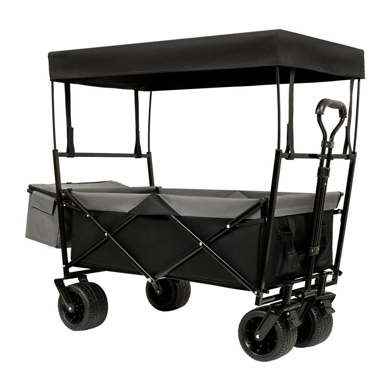 Chariot pliable robuste tout-terrain pour camping 480 lbs avec auvent et moustiquaire, Oui, Noir