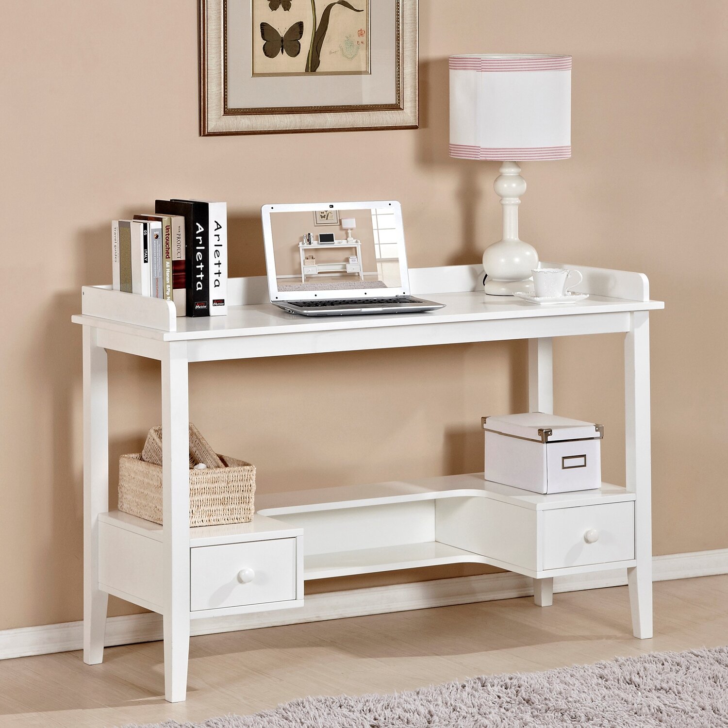 Latitude Run® Home Office Desk Console Table Workstation With 2 Drawers ...