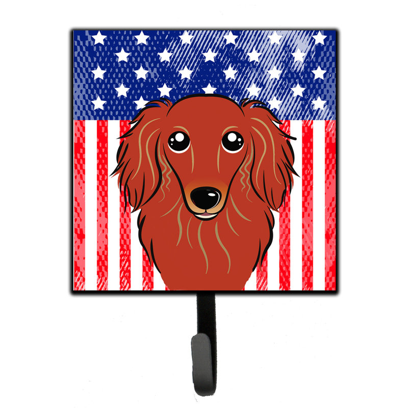 Porte-clés mural Monreal American Flag and Retriever, Bleu / rouge / marron, Teckel à poils longs