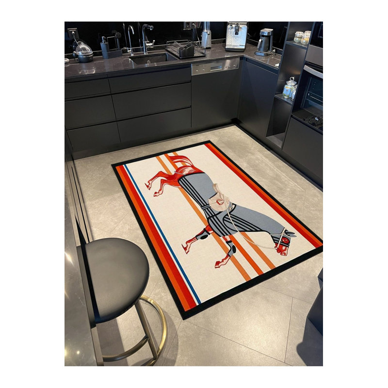 Tapis bleu lavable à motif animalier, Carré 3 pi 3 po