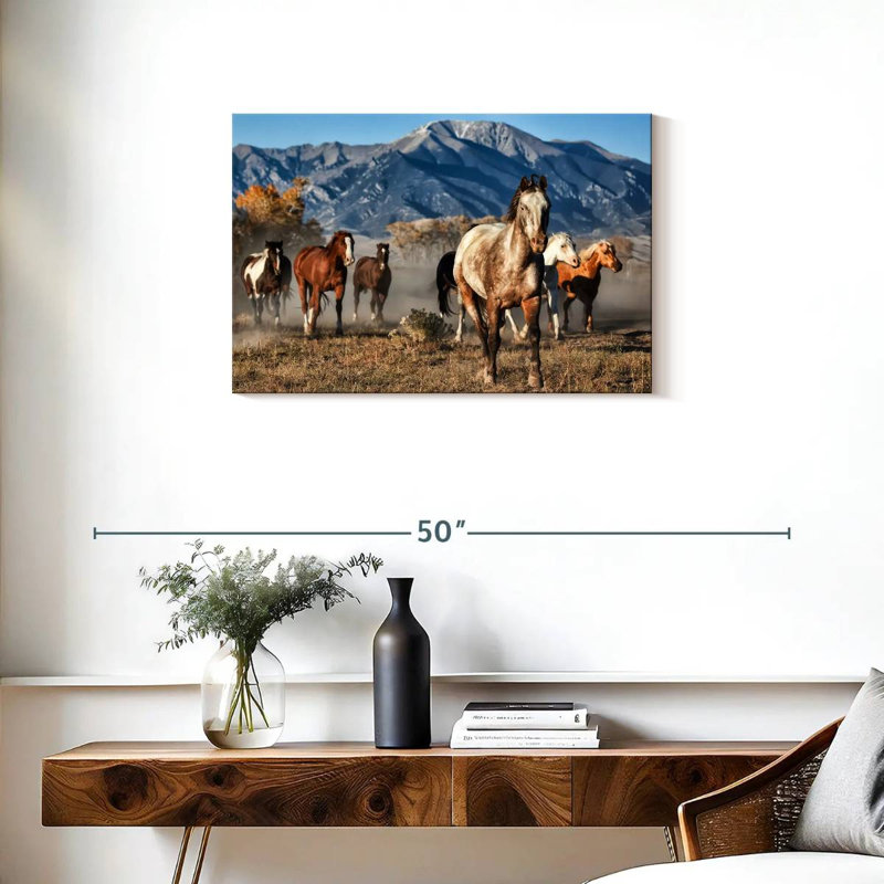 Brampt Running Horses With Mountain Backdrop, 20" H x 30" W