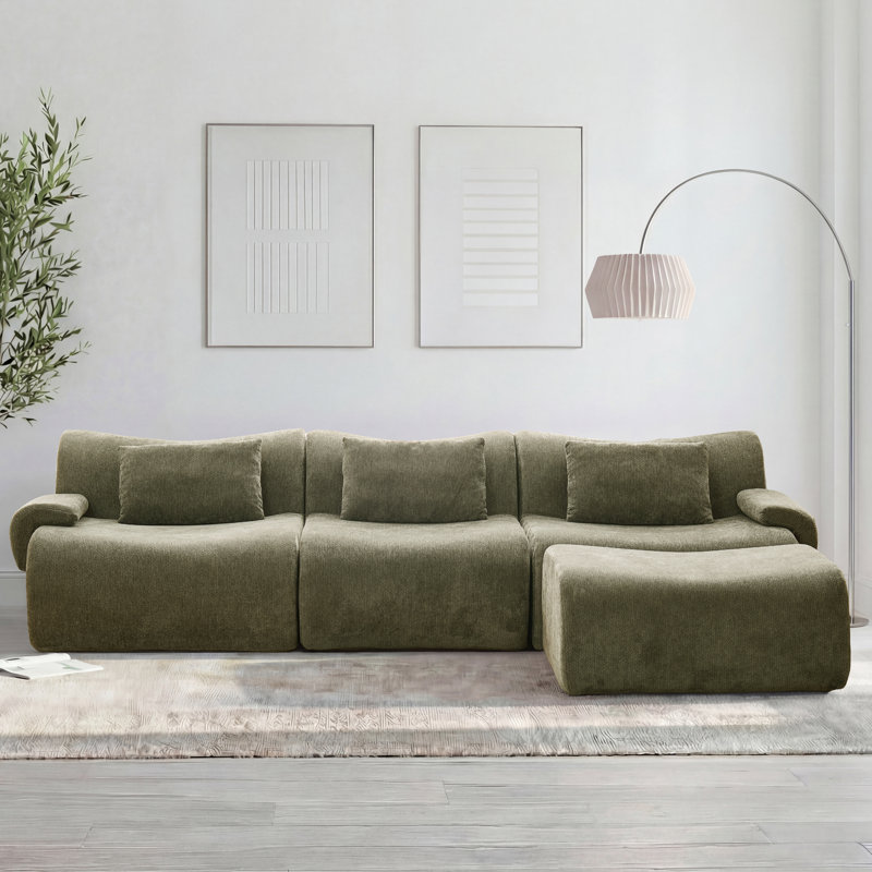 Canapé modulaire rembourré 4 pièces Boneless, Chenille verte