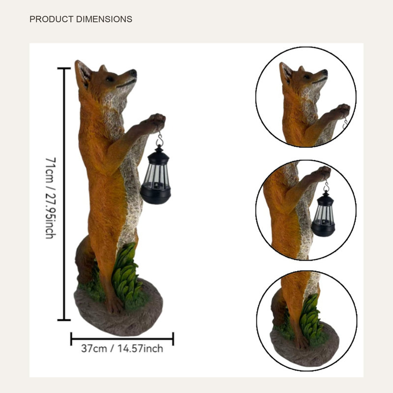 Fox Garden Statue with Solar Lantern
