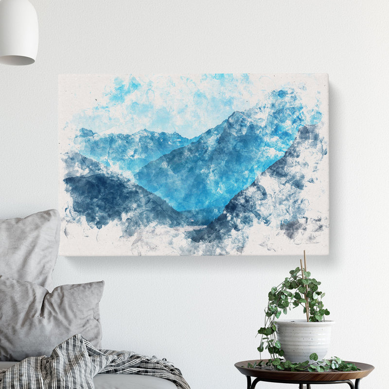 Blue Mountains in Sikkim India Watercolour - Wrapped Canvas, 40cm H x 60cm W x 3cm D