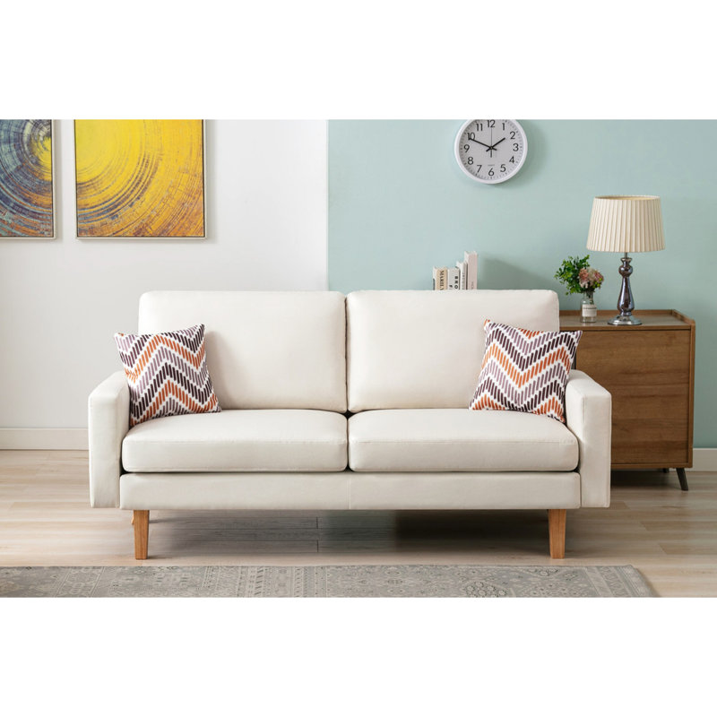 70 po Lin et chaise beige avec 2 coussins et coussins décoratifs - Ensemble de mobilier de salon relaxant