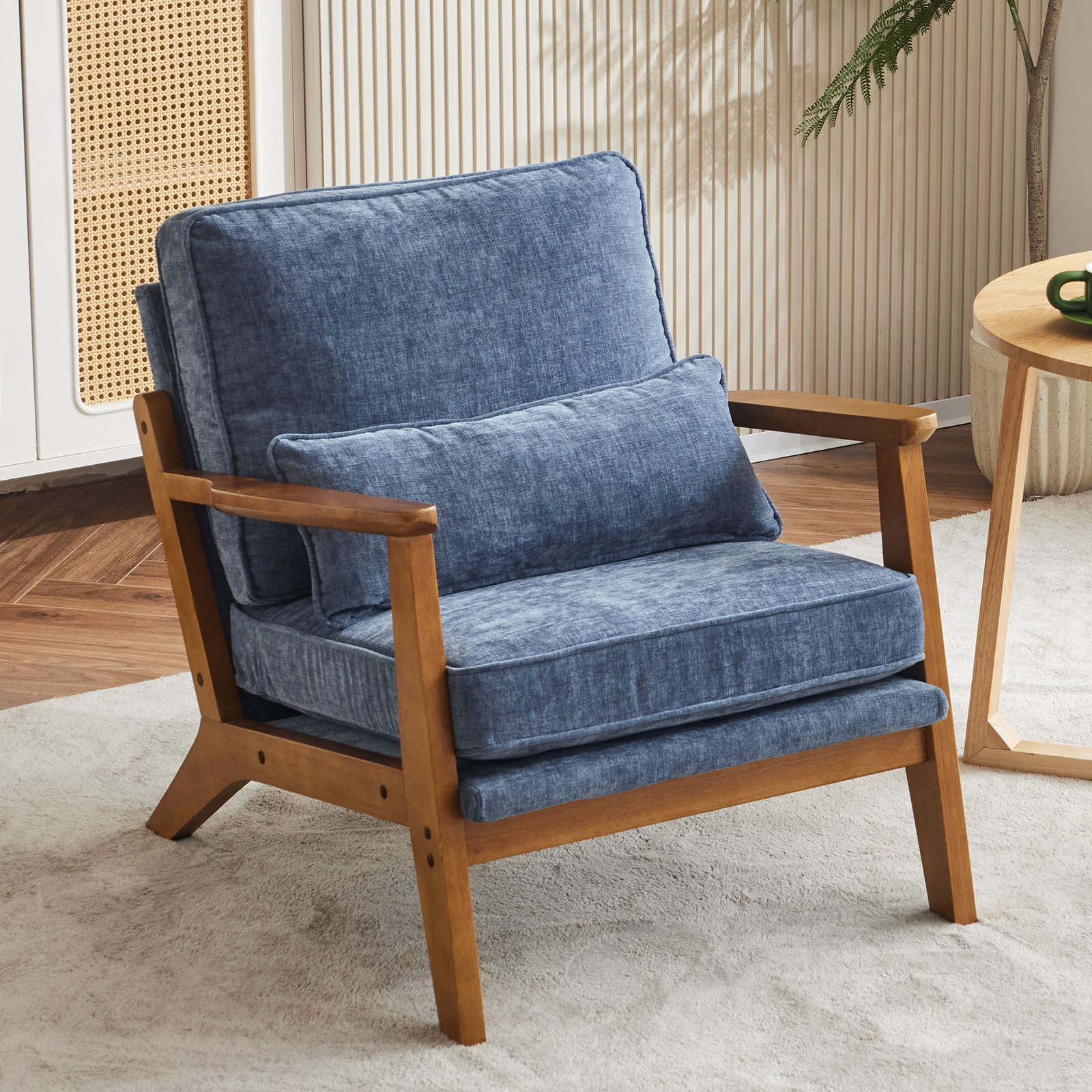 George Oliver Lemley Upholstered Accent Chair With Wooden Legs And One Pillow & Reviews | Wayfair