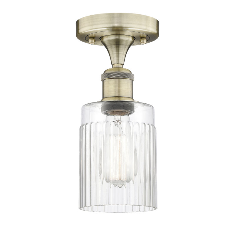 Plafonnier semi-encastré en verre Kamena, Laiton antique, Transparent, H 9,13 po x l 4,5 po x P 4,5 po