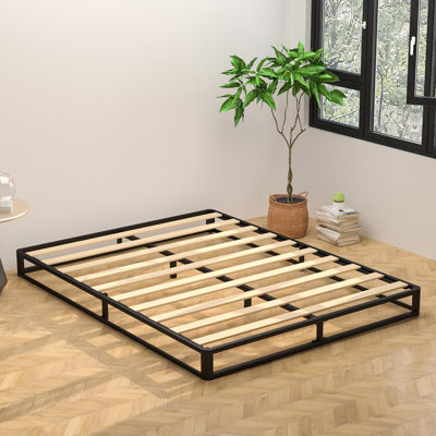 Iasmina 6" Metal  Platform Bed frame with Wood Slat Support Mattress Foundation
