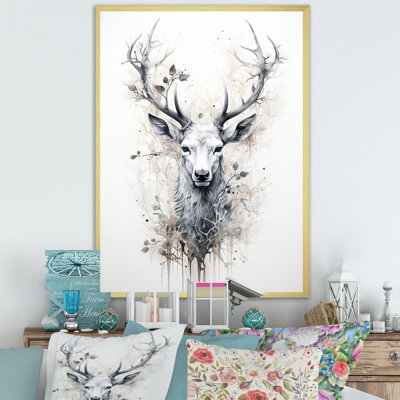 Portrait de cerf noir et blanc sur toile