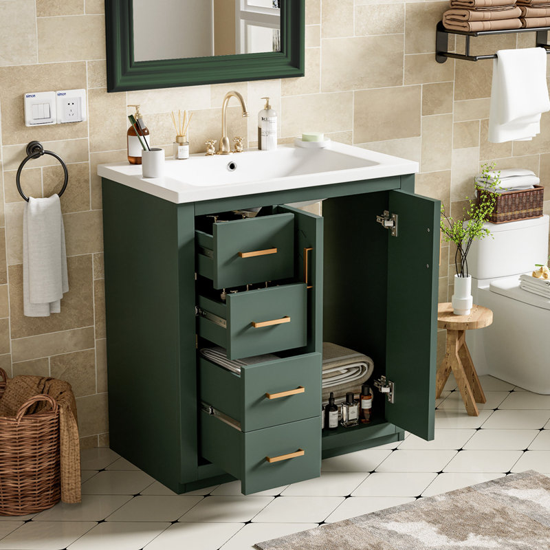 Meuble-lavabo 30 po avec lavabo en céramique, Vert