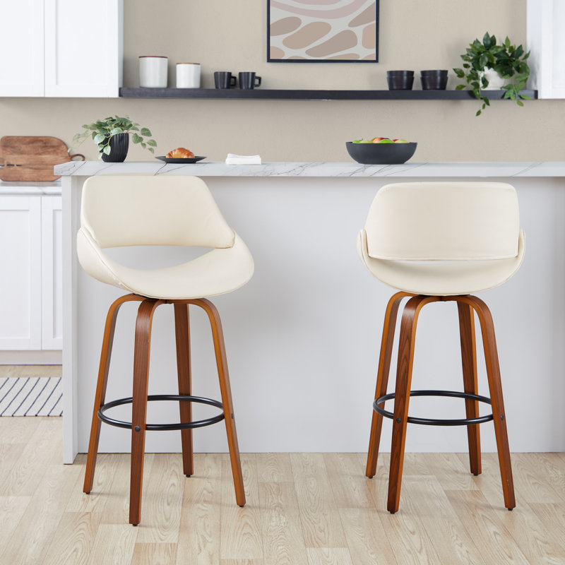 Tabouret de bar Arabelle Mid-Century, Crème, Noyer / noir, Très haut (assise de 41 po de hauteur)