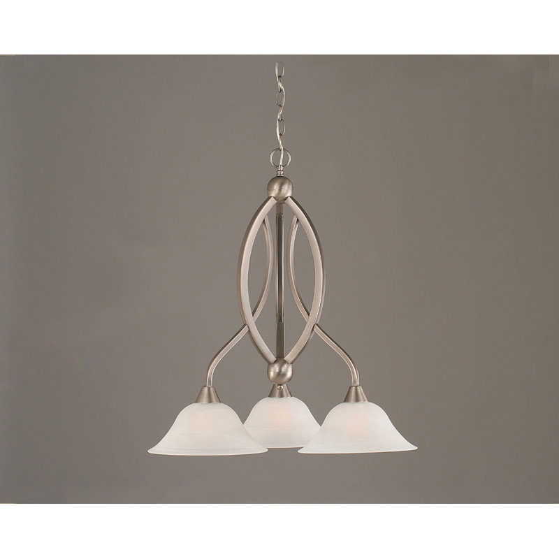 Lustre encastré à 3 lumières Eisenhauer, fini nickel brossé avec verre albâtre blanc de 10 po, Nickel brossé
