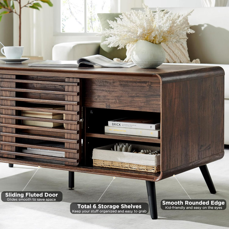 Table basse à plateau relevable avec rangement Taeven, Dark Walnut