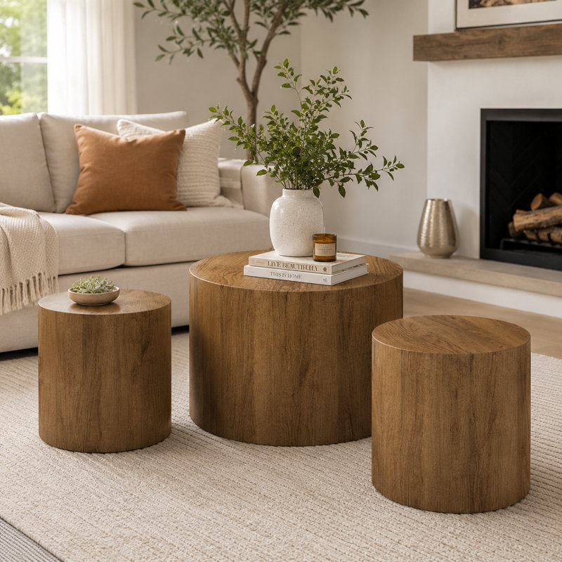 Ensemble de 3 tables basses gigognes, Bois brun