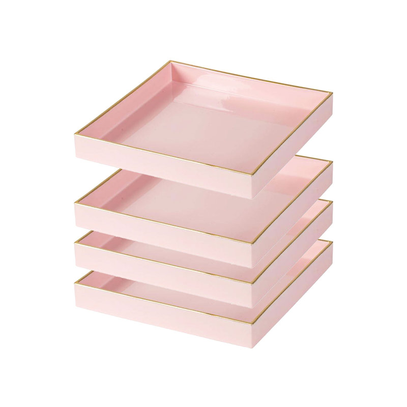 Decorative Tray - Set of 4 - 8.5" x 8.5" - Pink