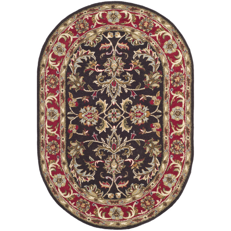Tapis vert / rouge en laine touffeté à la main Cranmore, Ovale 4 pi 6 po x 6 pi 6 po
