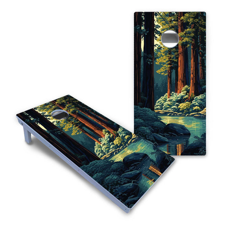 Ensemble de cornhole composite Redwood Forest at Night, Ajouter un étui et des lumières
