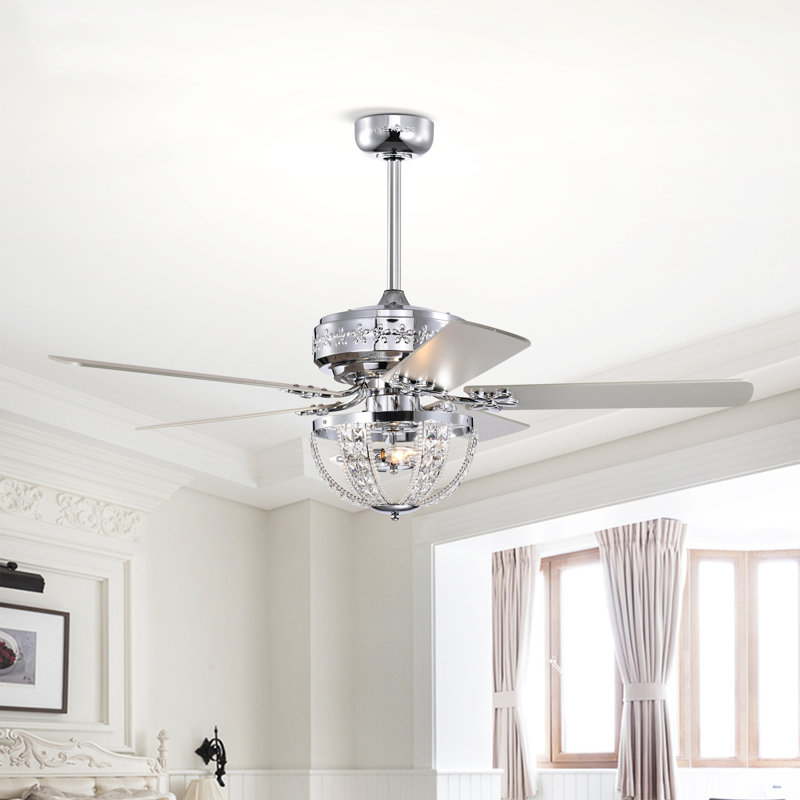 Ventilateur de plafond en cristal de style Mid-Century à finition polie 28 pouces Santana avec télécommande