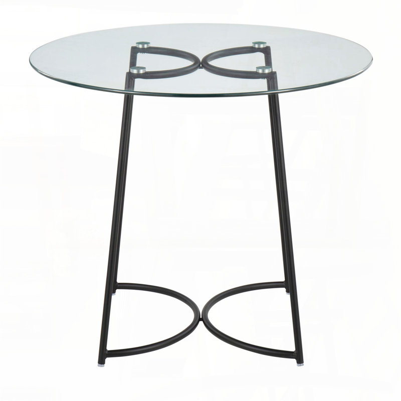 Table de salle à manger contemporaine - Structure en acier noir avec plateau en verre transparent, Noir
