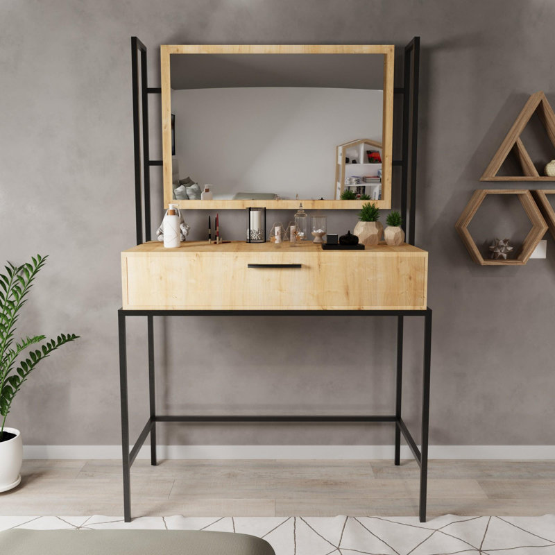 Aliona Dressing Table with Mirror, Oak/Black