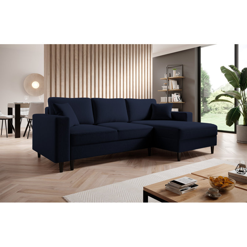 Ajten 3 Seater Velvet Sofa Bed, Right Hand Facing, Dark Blue