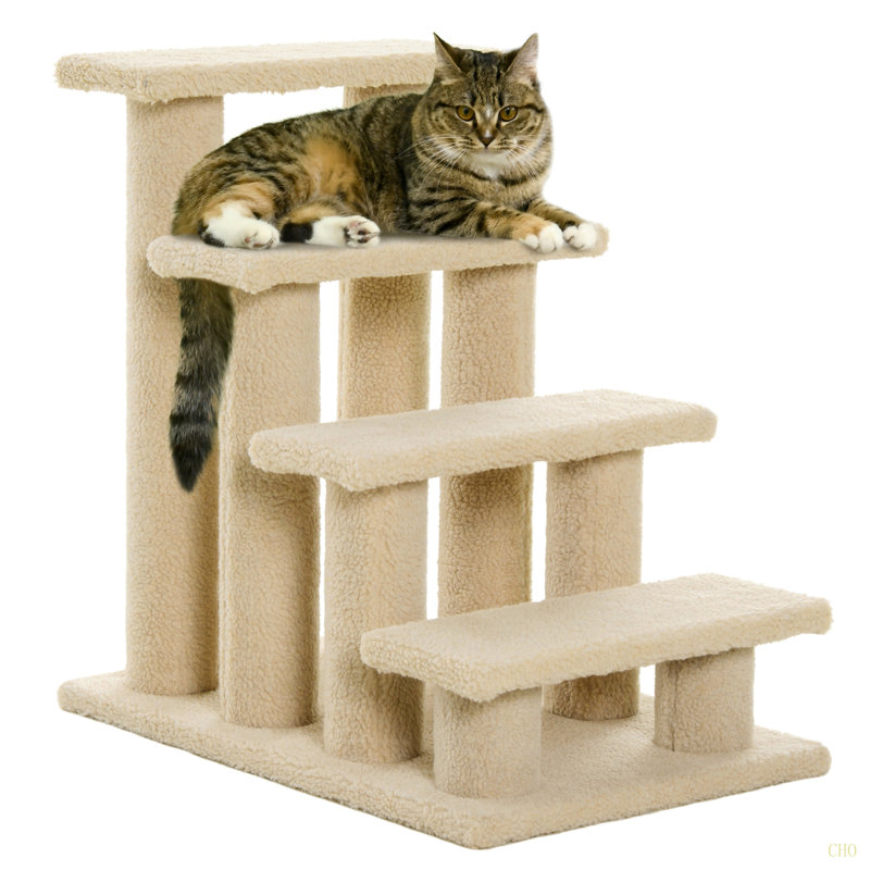 Escalier pour chat avec tapis à 4 niveaux Pawhut, Brun