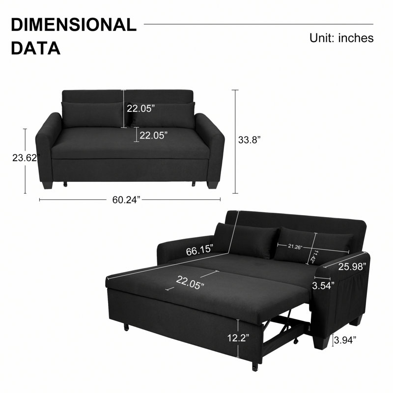 Élégant canapé-lit avec structure en fer et dossier réglable pour les chambres à coucher et les salons, Noir