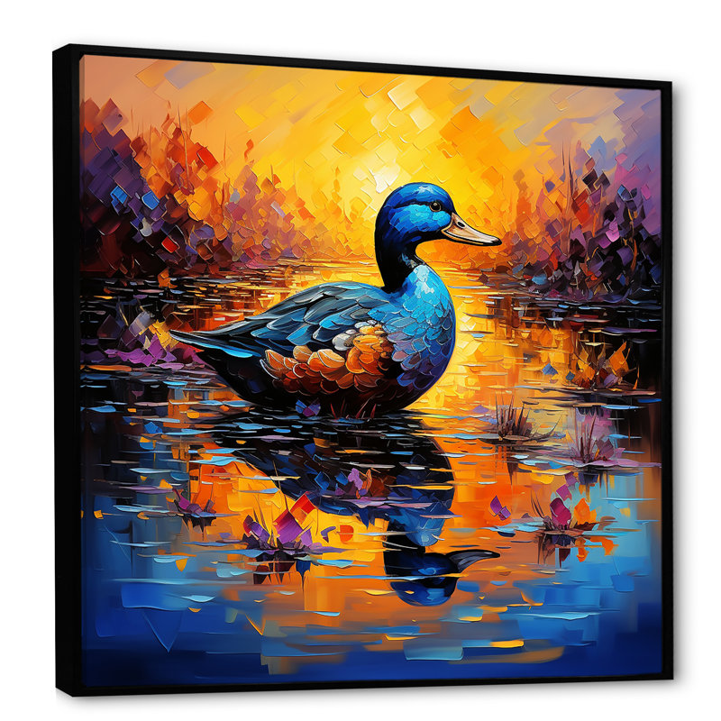 «Duck Morning Quack Lake I», art mural animal de canard, Cadre simple noir, H 16 po x l 16 po x P 1 po