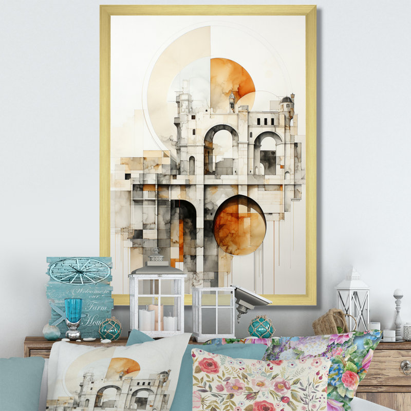 Impression sur toile Grey Bridge Minimalistic II - Cityscapes, H 20 po x l 12 po x P 1 po, Encadrement doré