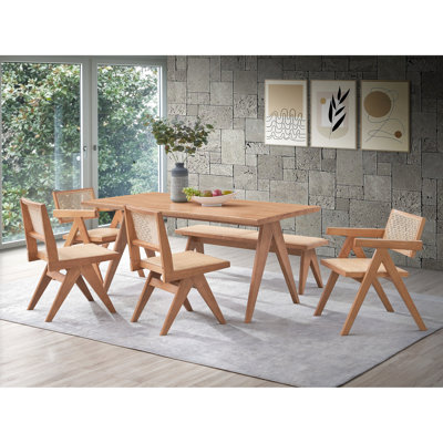 6 Pieces Patio Furniture With Natural Finish, Walnut Table For A Relaxed Outdoor Movie Night Setup - Piece Hosting Yoga Sessions