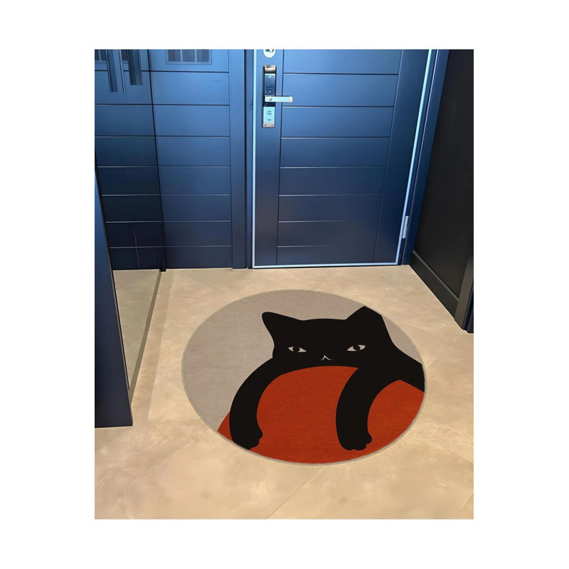 Pastel Colors Abstract Cat Patterned Round Woven Base Modern Decorative Carpet, Round 3'4"