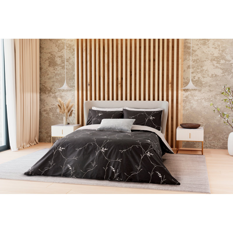 MāLie Black 100% Cotton Duvet Cover Set, Super King - 2 Standard Pillowcases