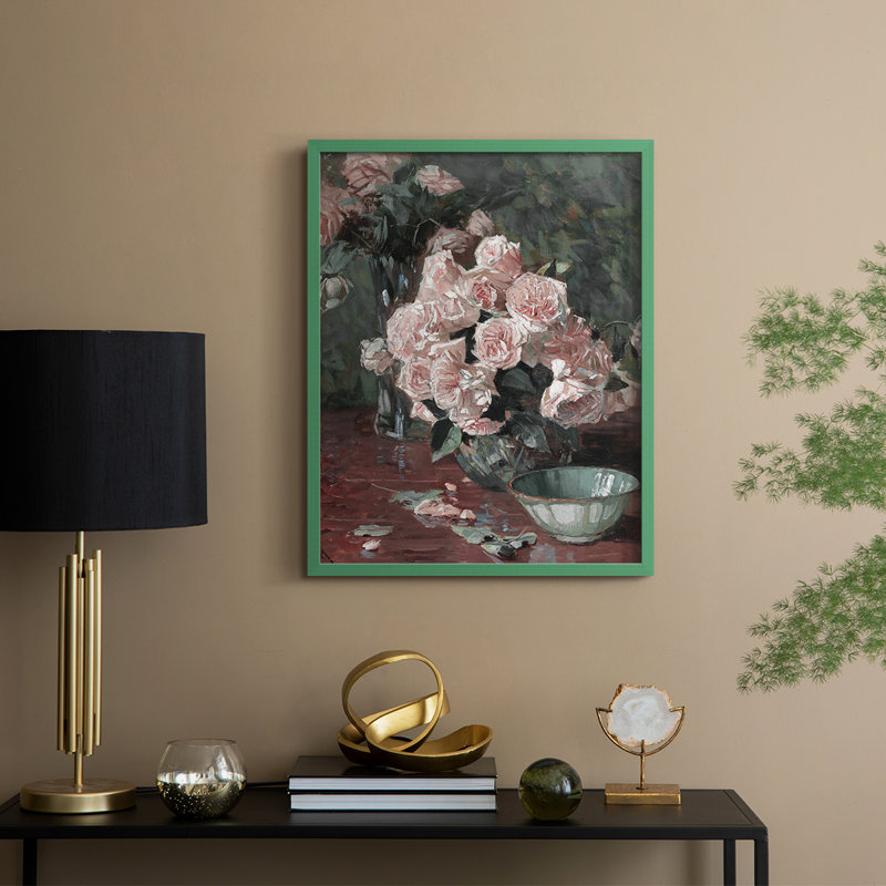 Impression florale vintage avec encadrement CCL XXVI - bois massif, H 30 po x l 24 po, Vert