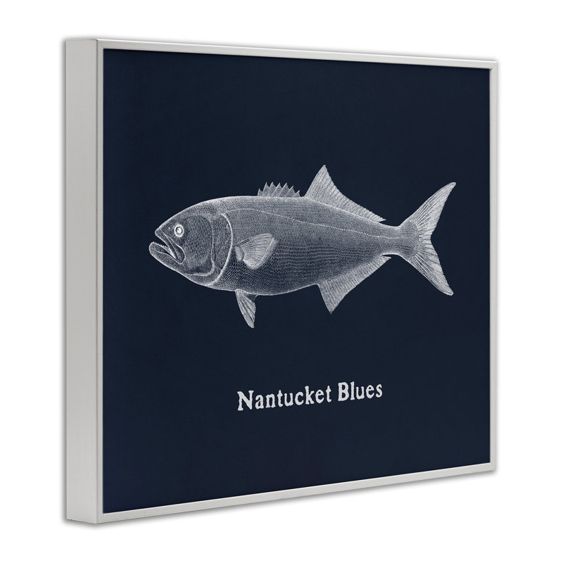 Giclée encadrée Nantucket Blues Fish, design par Phillipa Katz, H 11 po x l 14 po