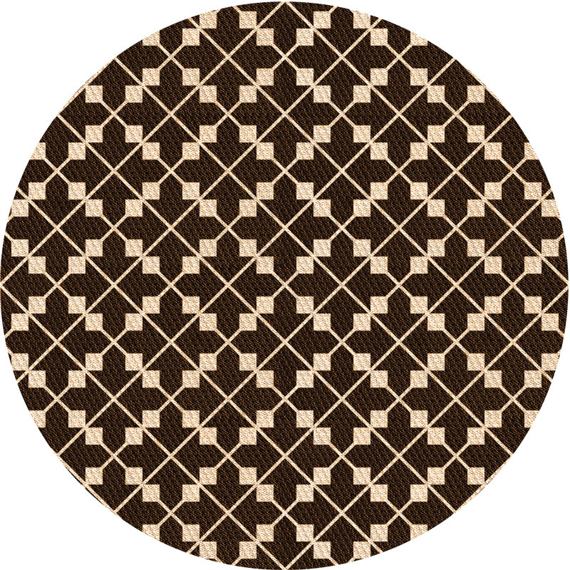 Tapis géométrique en laine noir, Rond 3 pi