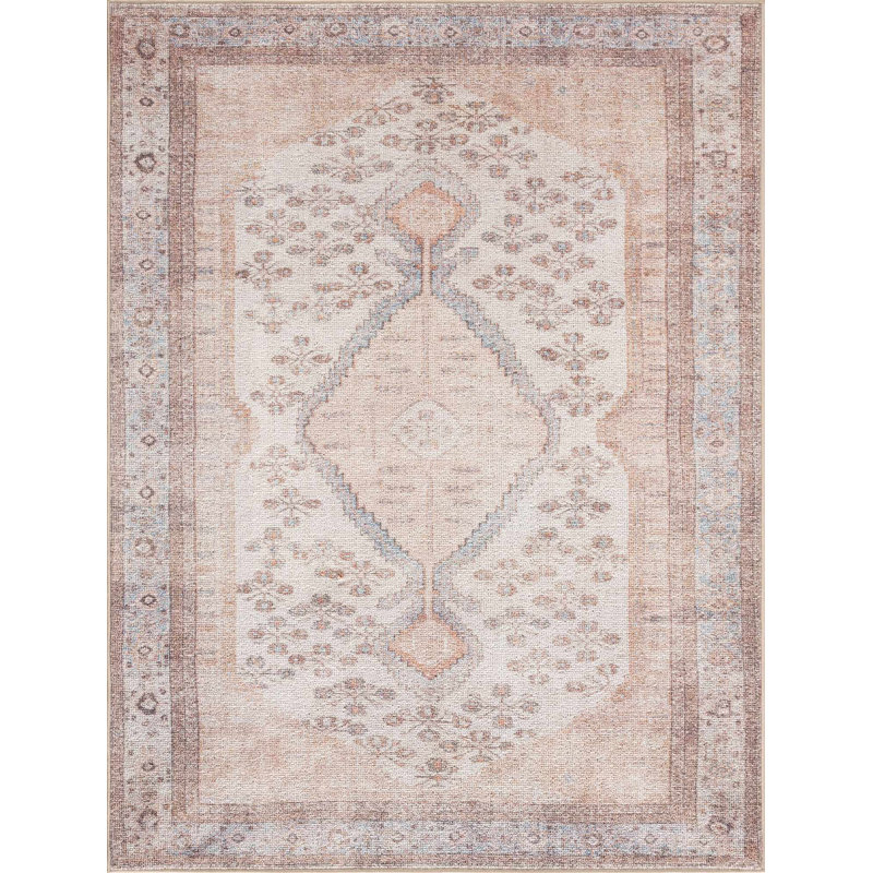 Anali Moroccan Machine Washable Brown Area Rug, Rectangle 5'3" x 7'