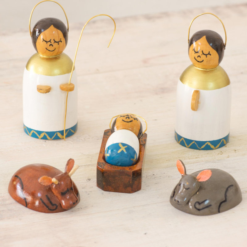 Ensemble de crèche en bois de famille de saint-siège 6 pièces, Blanc