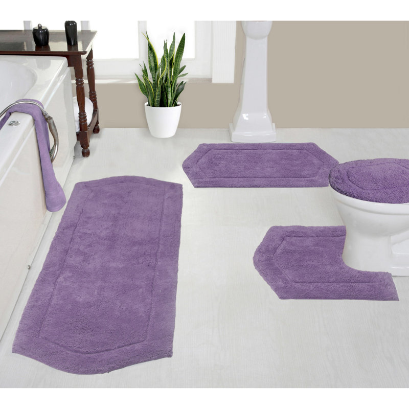Waterford 4 Piece Bath Mat Set with Lid Cover, Quick Dry, Machine Washable Rugs, Absorbent, Purple