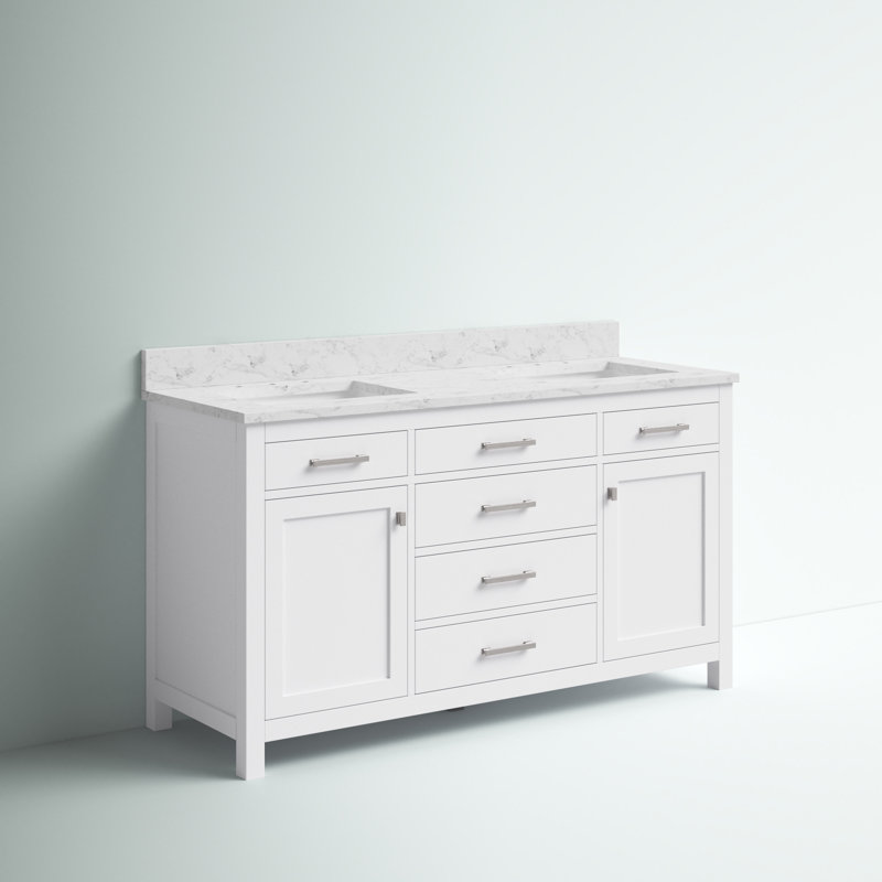 Meuble-lavabo double Ajhane, Blanc / nickel brossé