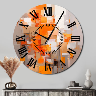 Horloge murale orange, brun, réalités brisées - cubisme