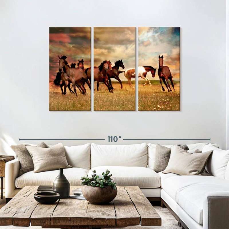 Chevaux sauvages dans la prairie, H 48 po x l 74 po