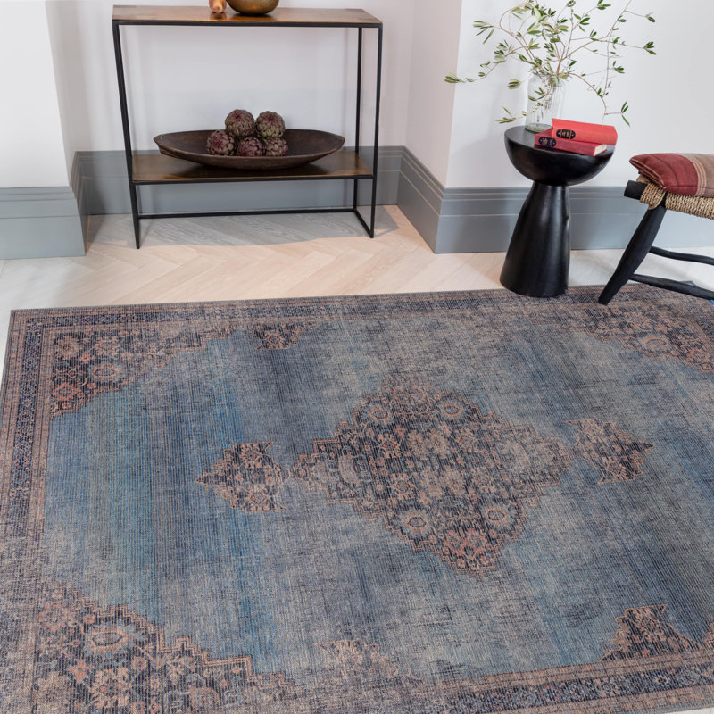 Mason Flatweave Blue/Brown/Pink Rug, Rectangle 120 x 170cm