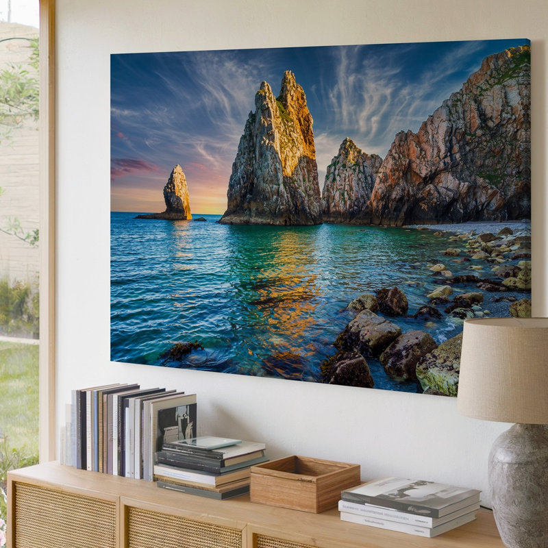 Reproduction d'art sur toile, "Une scène côtière à couper le souffle au coucher du soleil", H 20 po x l 20 po