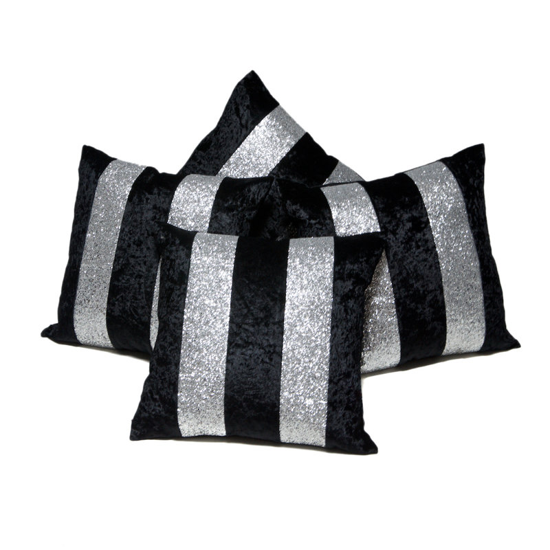 Brenda Striped Square Cushion Cover, 55 x 55cm, Black/Silver