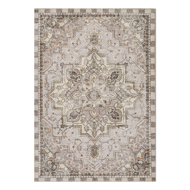 Heriz Checked Mocha Washable Rug, Rectangle 5' x 7'6"