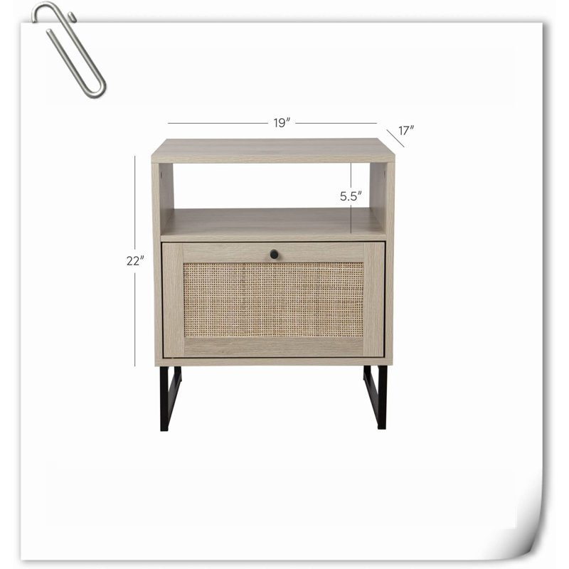 Table d'appoint en rotin avec rangement pour le salon ou la chambre Ã  coucher, Chêne / noir, Individuel
