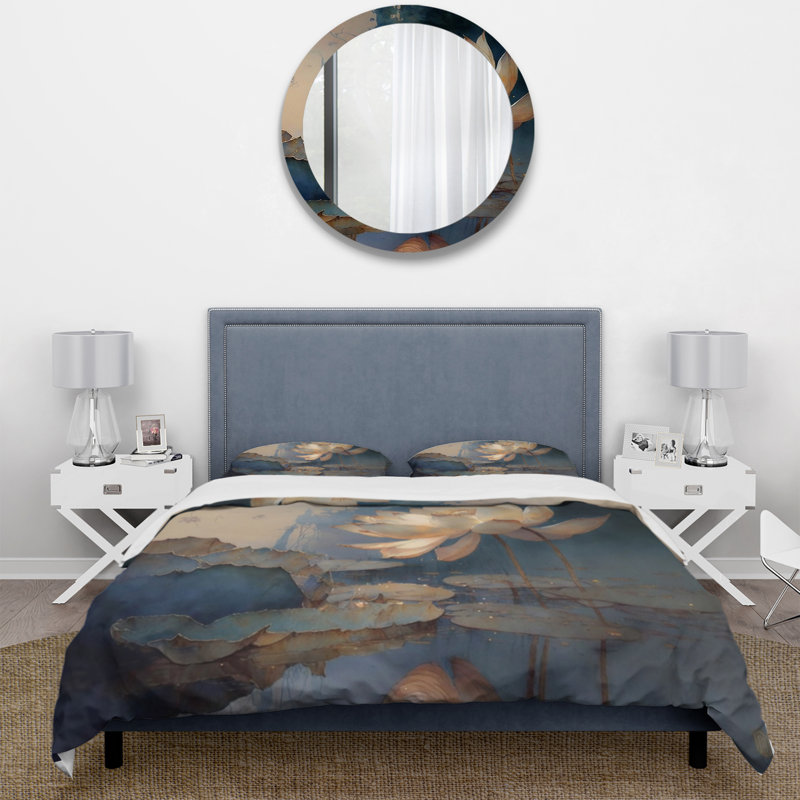 Ensemble de housse de couette en microfibre / polyester blanc rétro Lotus at Dawn Bedding