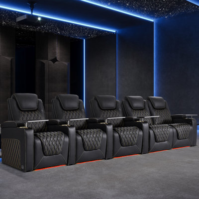 Top Grain Leather Home Theater Seating 7 Color Ambient Lighting Row Of 5 Loveseat Right